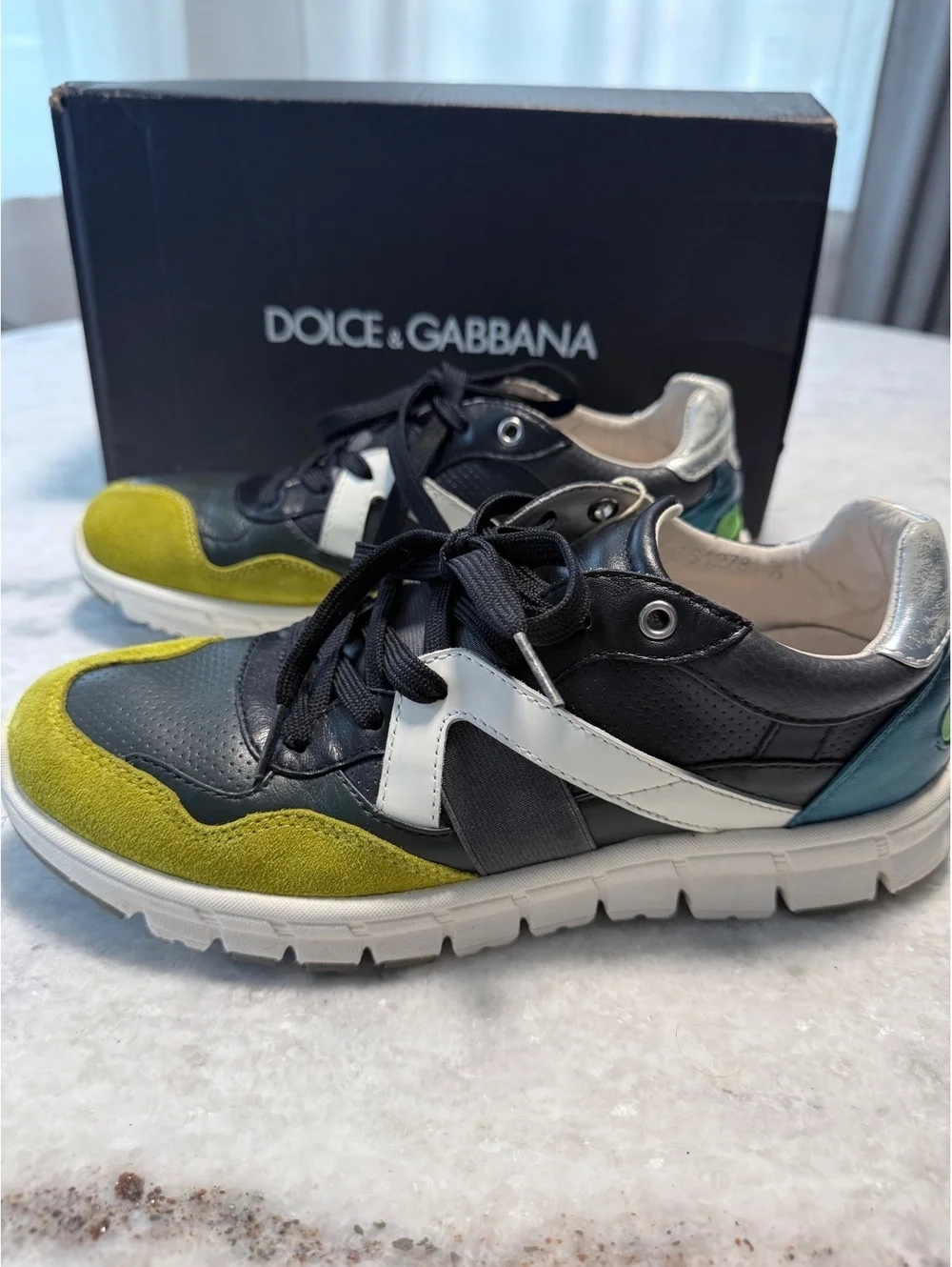 DOLCE & GABBANA Men Light Leather Sneaker Shoes Gray Yellow 39 US 6 UK 5